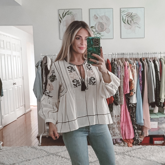 Ulla Johnson cream embroidered balloon sleeves top - Picture 3 of 10